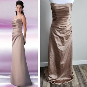 DaVinci Strapless Satin Evening Gown in Taupe